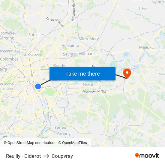 Reuilly - Diderot to Coupvray map