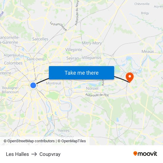 Les Halles to Coupvray map