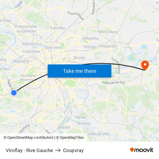 Viroflay - Rive Gauche to Coupvray map
