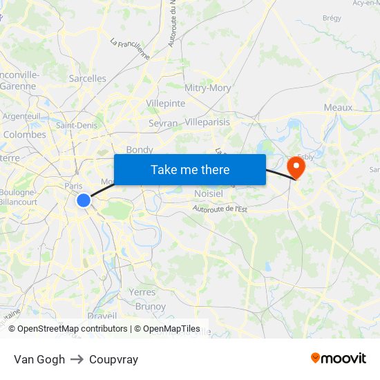 Van Gogh to Coupvray map