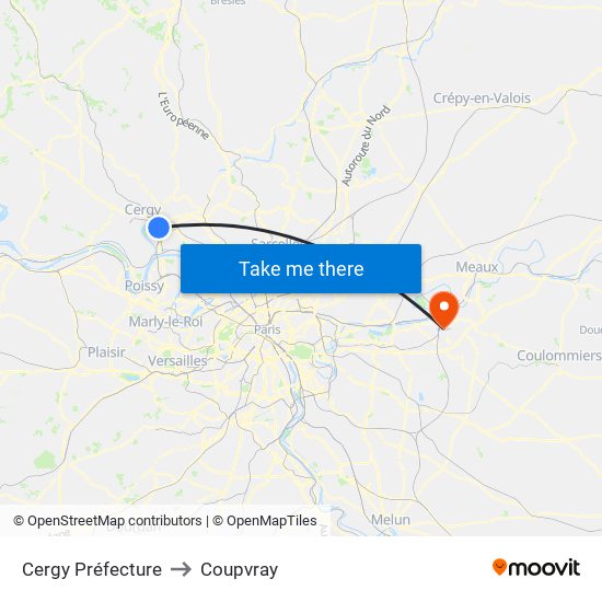 Cergy Préfecture to Coupvray map