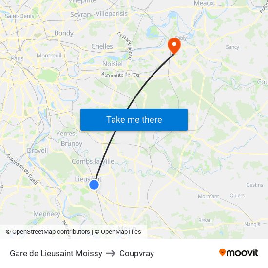 Gare de Lieusaint Moissy to Coupvray map
