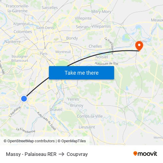 Massy - Palaiseau RER to Coupvray map