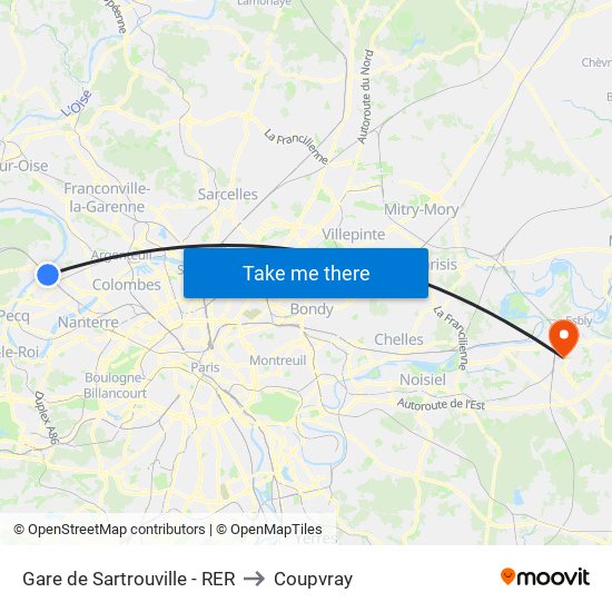 Gare de Sartrouville - RER to Coupvray map