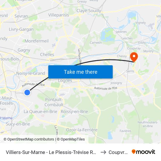 Villiers-Sur-Marne - Le Plessis-Trévise RER to Coupvray map