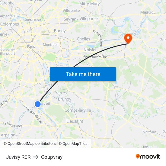 Juvisy RER to Coupvray map