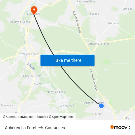 Acheres-La-Foret to Courances map