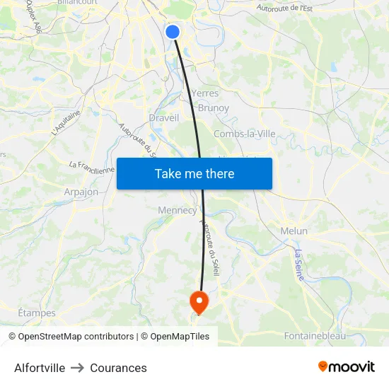 Alfortville to Courances map