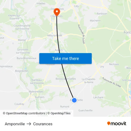 Amponville to Courances map