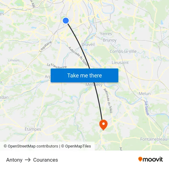 Antony to Courances map