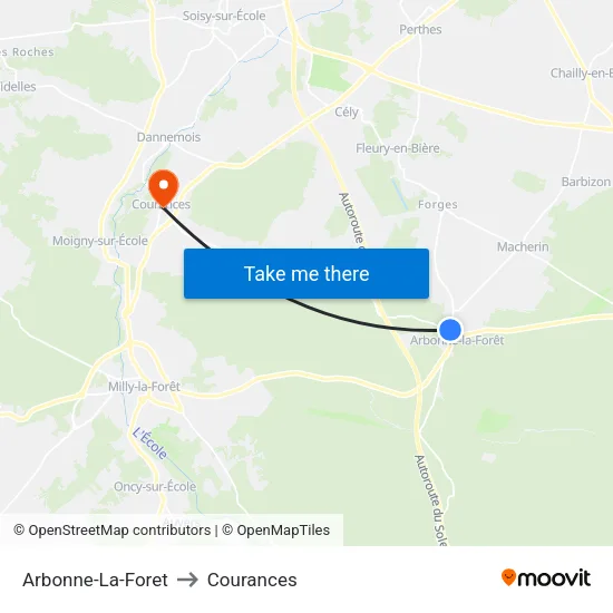 Arbonne-La-Foret to Courances map