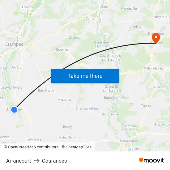 Arrancourt to Courances map