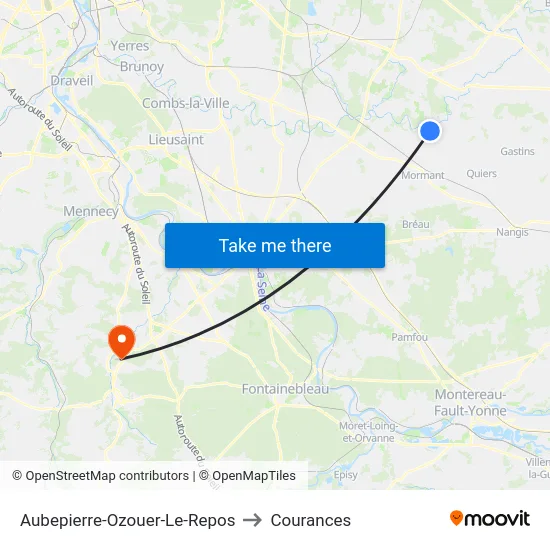 Aubepierre-Ozouer-Le-Repos to Courances map