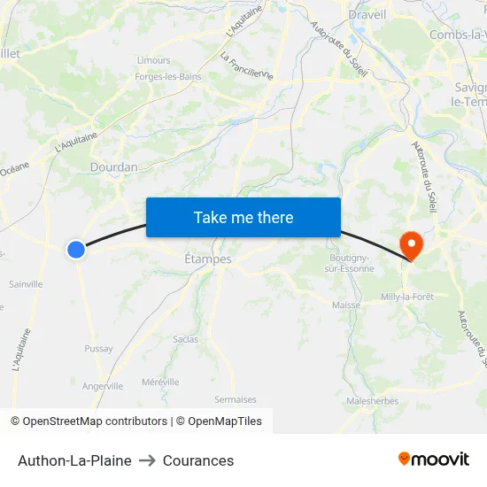 Authon-La-Plaine to Courances map