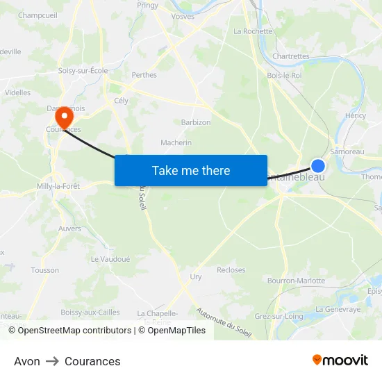 Avon to Courances map