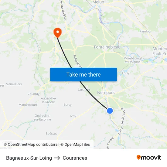 Bagneaux-Sur-Loing to Courances map