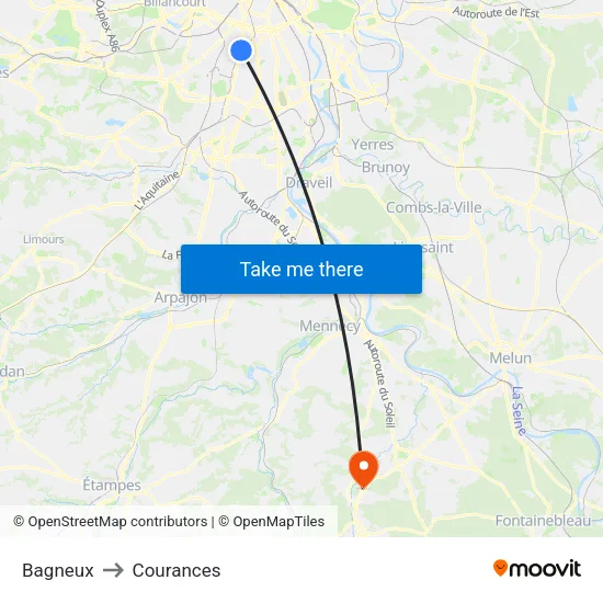 Bagneux to Courances map