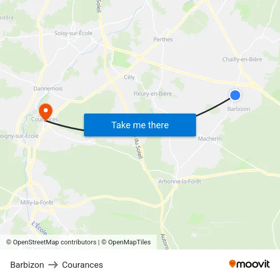 Barbizon to Courances map