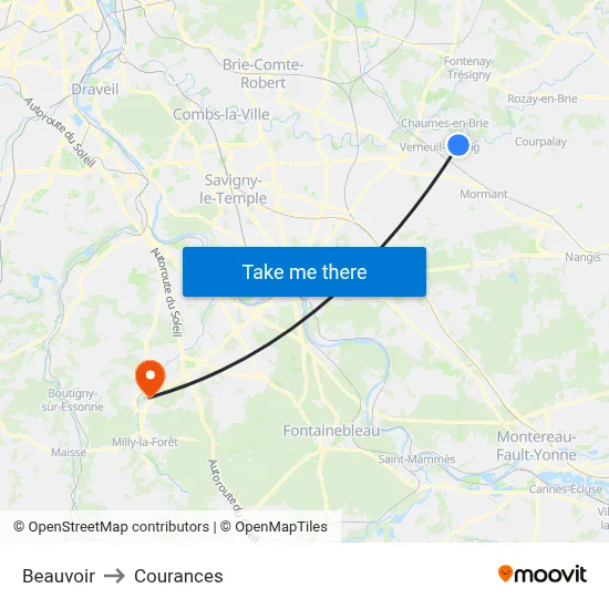 Beauvoir to Courances map
