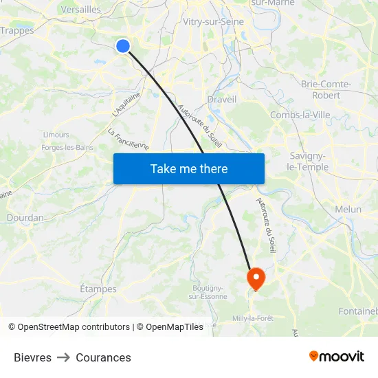 Bievres to Courances map