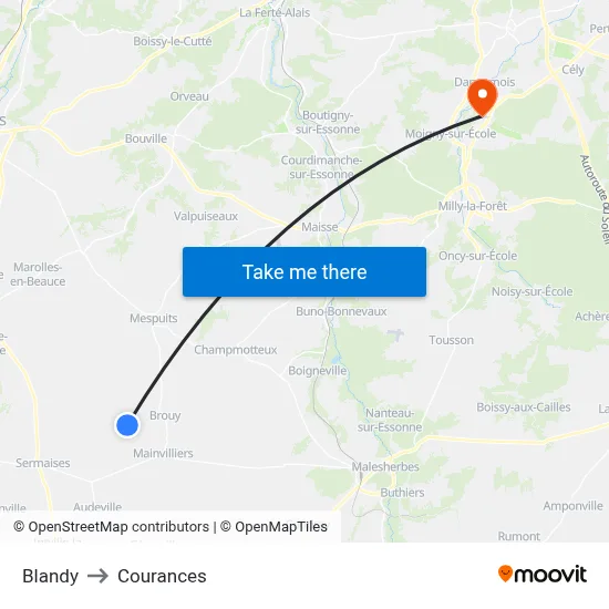 Blandy to Courances map