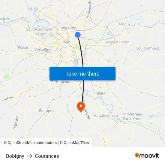 Bobigny to Courances map