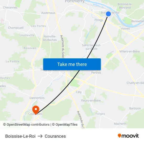 Boissise-Le-Roi to Courances map