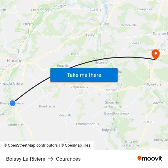 Boissy-La-Riviere to Courances map