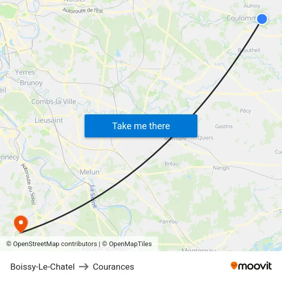 Boissy-Le-Chatel to Courances map