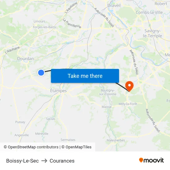 Boissy-Le-Sec to Courances map