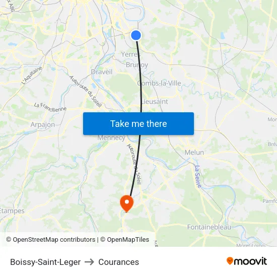 Boissy-Saint-Leger to Courances map