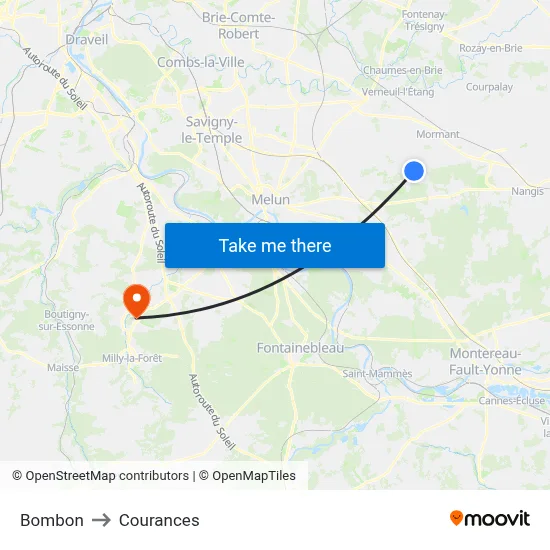 Bombon to Courances map