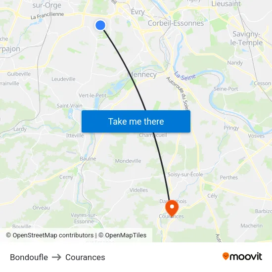 Bondoufle to Courances map