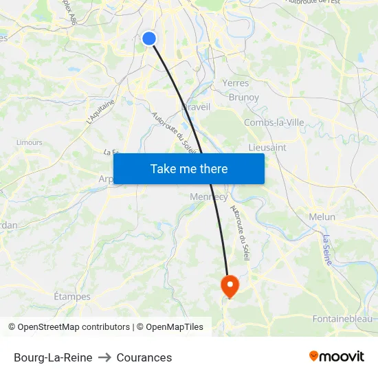 Bourg-La-Reine to Courances map