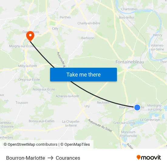 Bourron-Marlotte to Courances map