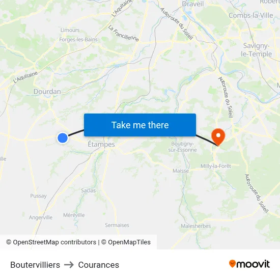 Boutervilliers to Courances map