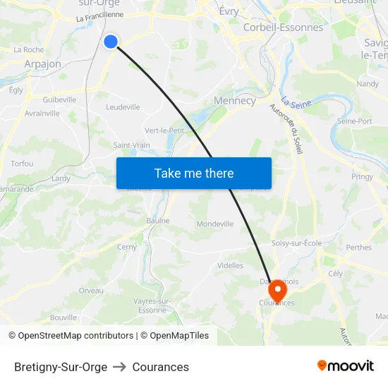 Bretigny-Sur-Orge to Courances map