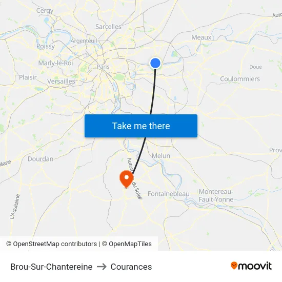 Brou-Sur-Chantereine to Courances map