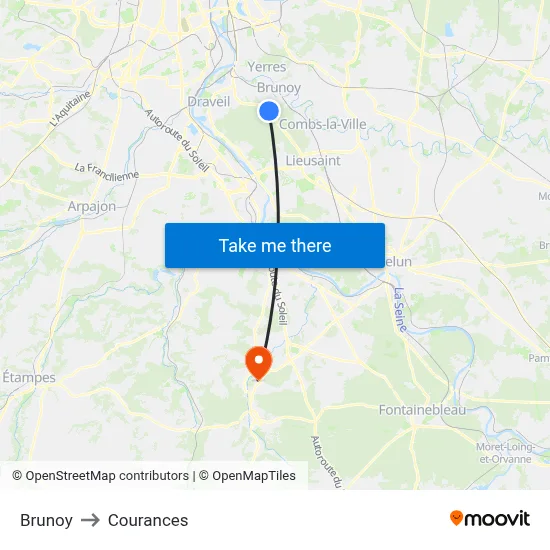 Brunoy to Courances map