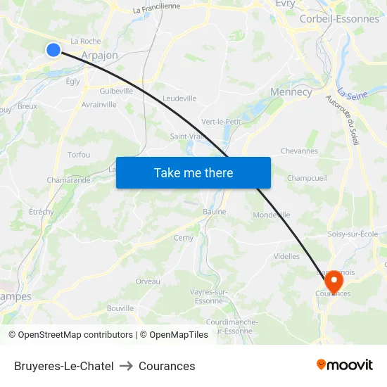 Bruyeres-Le-Chatel to Courances map