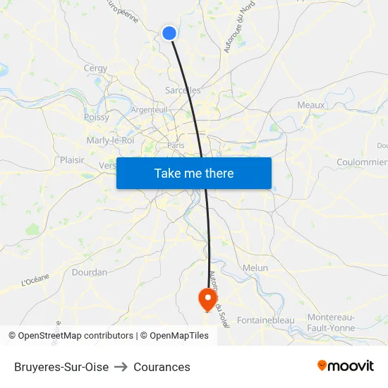 Bruyeres-Sur-Oise to Courances map