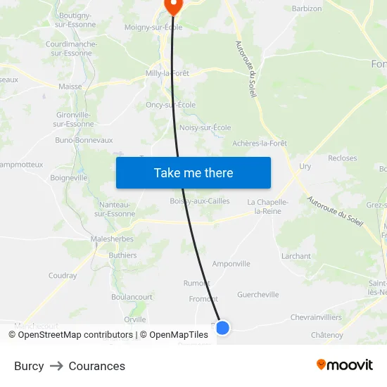 Burcy to Courances map