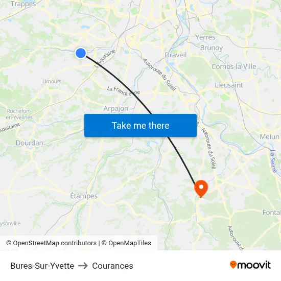 Bures-Sur-Yvette to Courances map