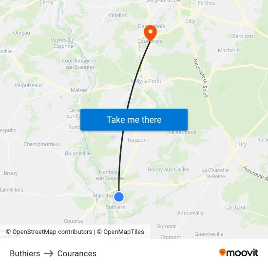 Buthiers to Courances map