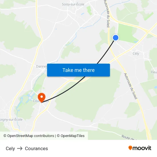 Cely to Courances map