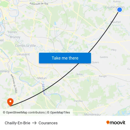Chailly-En-Brie to Courances map