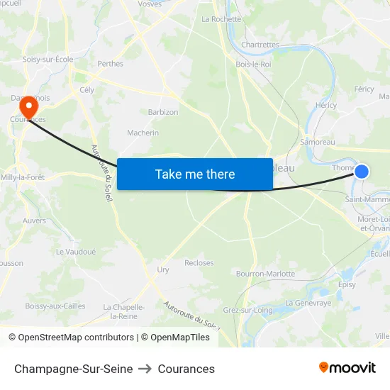 Champagne-Sur-Seine to Courances map