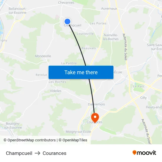 Champcueil to Courances map
