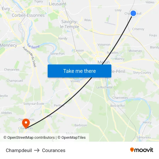 Champdeuil to Courances map