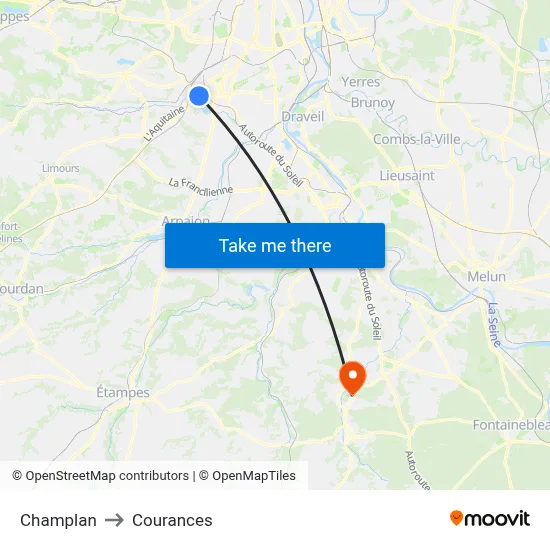 Champlan to Courances map